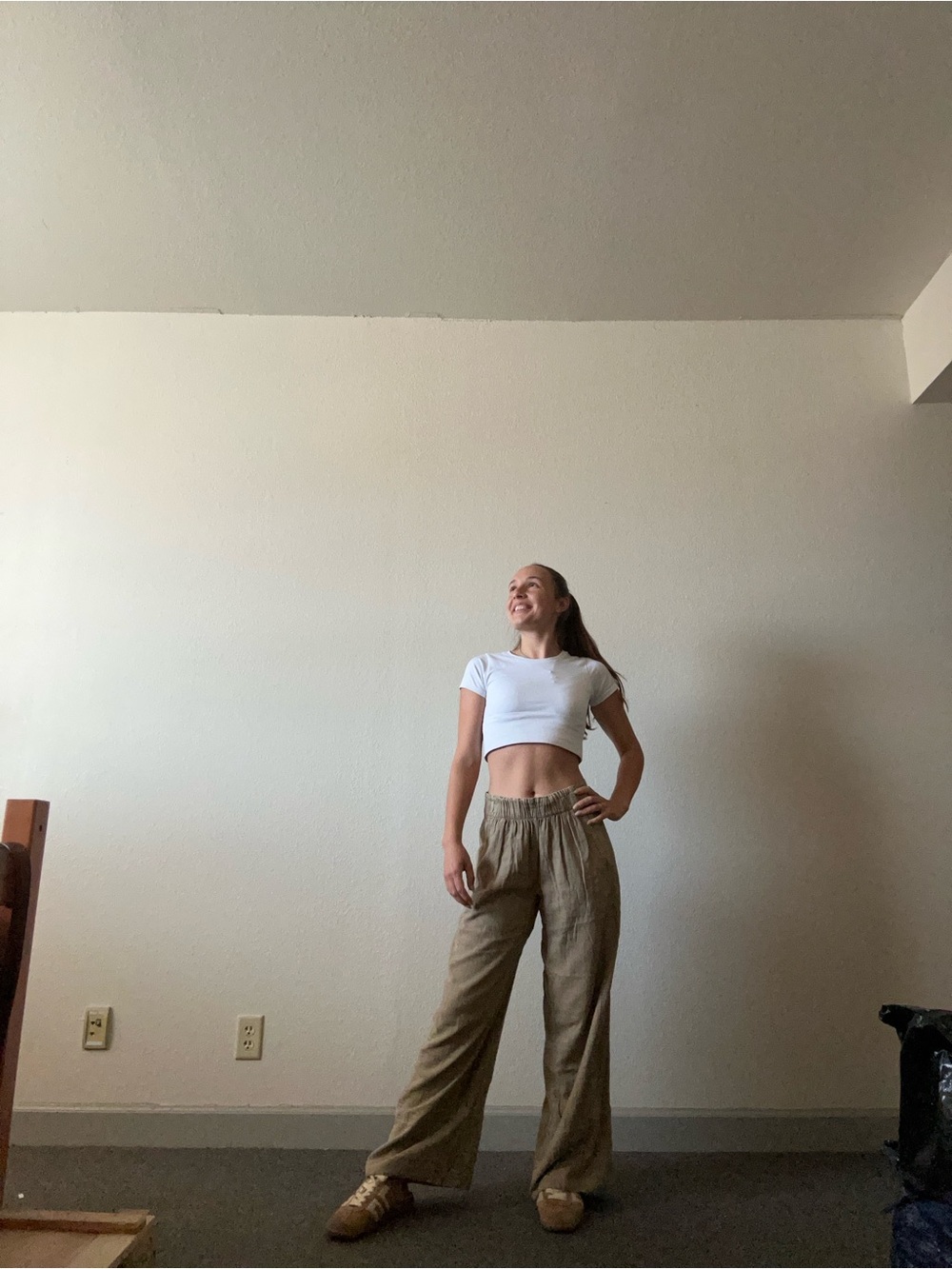 Free People Wide Leg Linen Pants in Khaki Brown